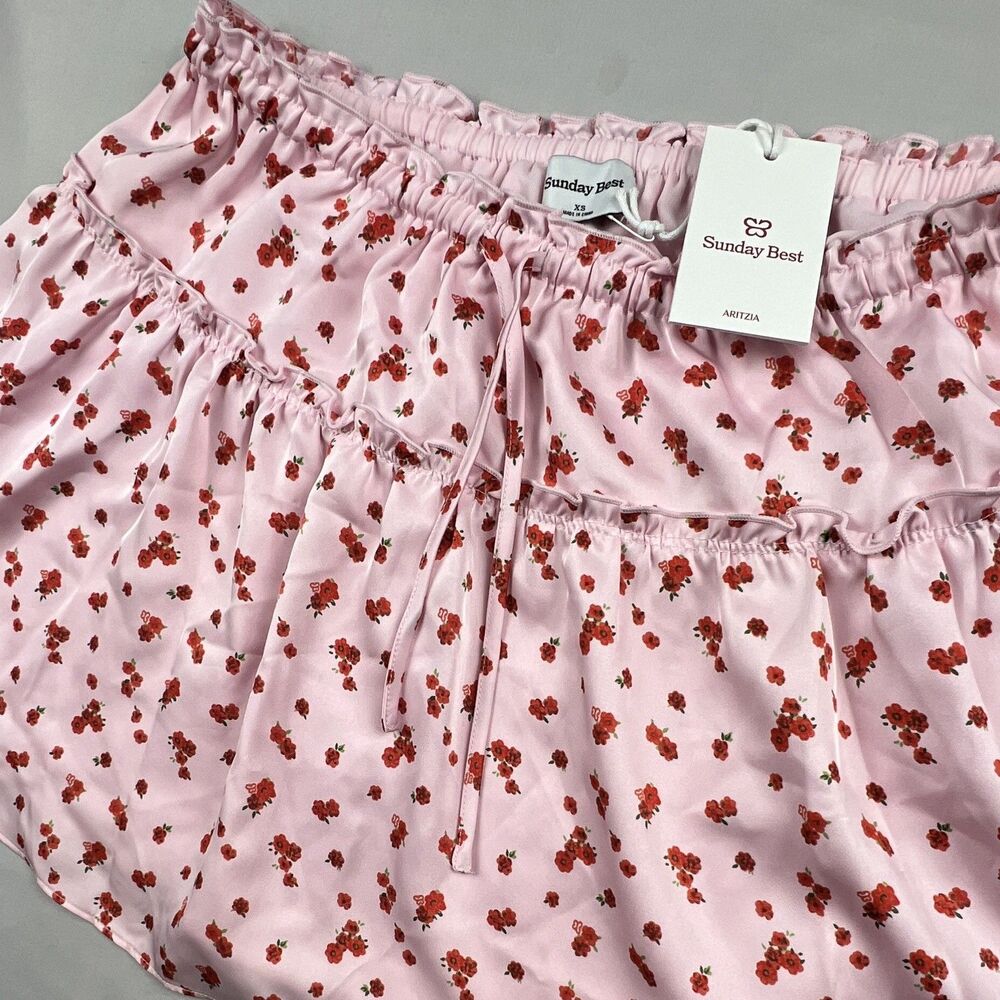 Aritzia Sunday Best Pink Red Floral Tutu Skirt Ruffle XS NWT $78